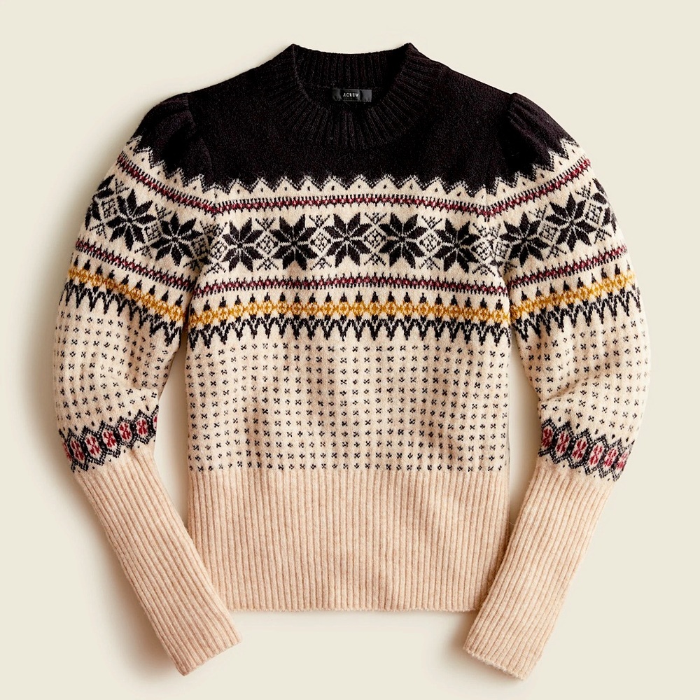J Crew Fair Isle Puff-sleeve Crewneck Sweater NWT